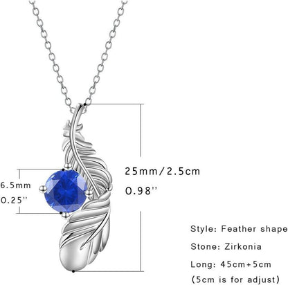 GW Damen Kette Silber Zirkonia Feder Anhänger Blau