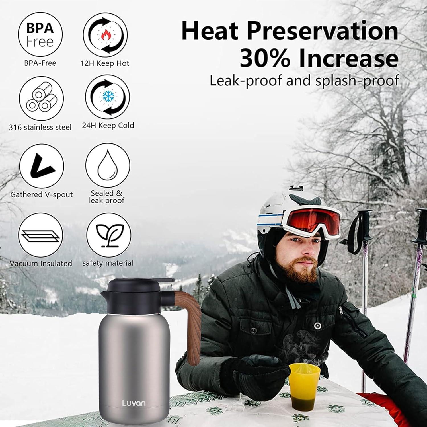 Isolierte Thermoskanne 2L Edelstahl Vakuum Kaffee Plunger