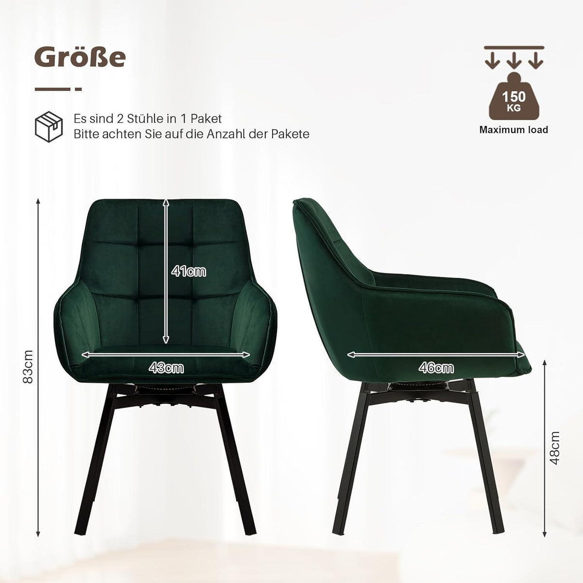 Drehbarer Samt Esszimmerstuhl mit Armlehnen - Grün (4er Set)