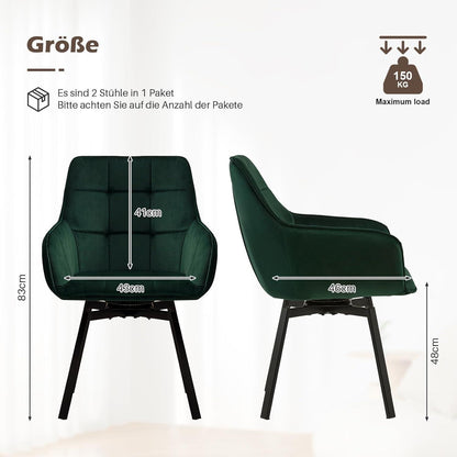 Drehbarer Samt Esszimmerstuhl mit Armlehnen - Grün (4er Set)
