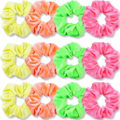 Neon Haargummis 80er Jahre Samt Scrunchy für Haare 12 Stück