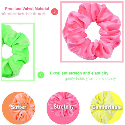 Neon Haargummis 80er Jahre Samt Scrunchy für Haare 12 Stück