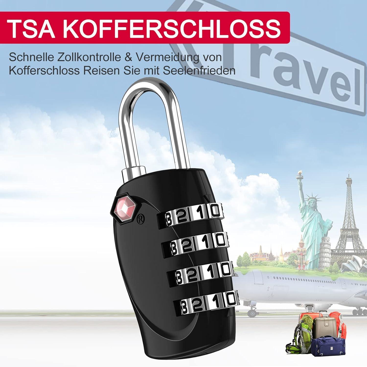 ZHEGE TSA Kofferschloss 4 Stellig Schwarz - Kleines