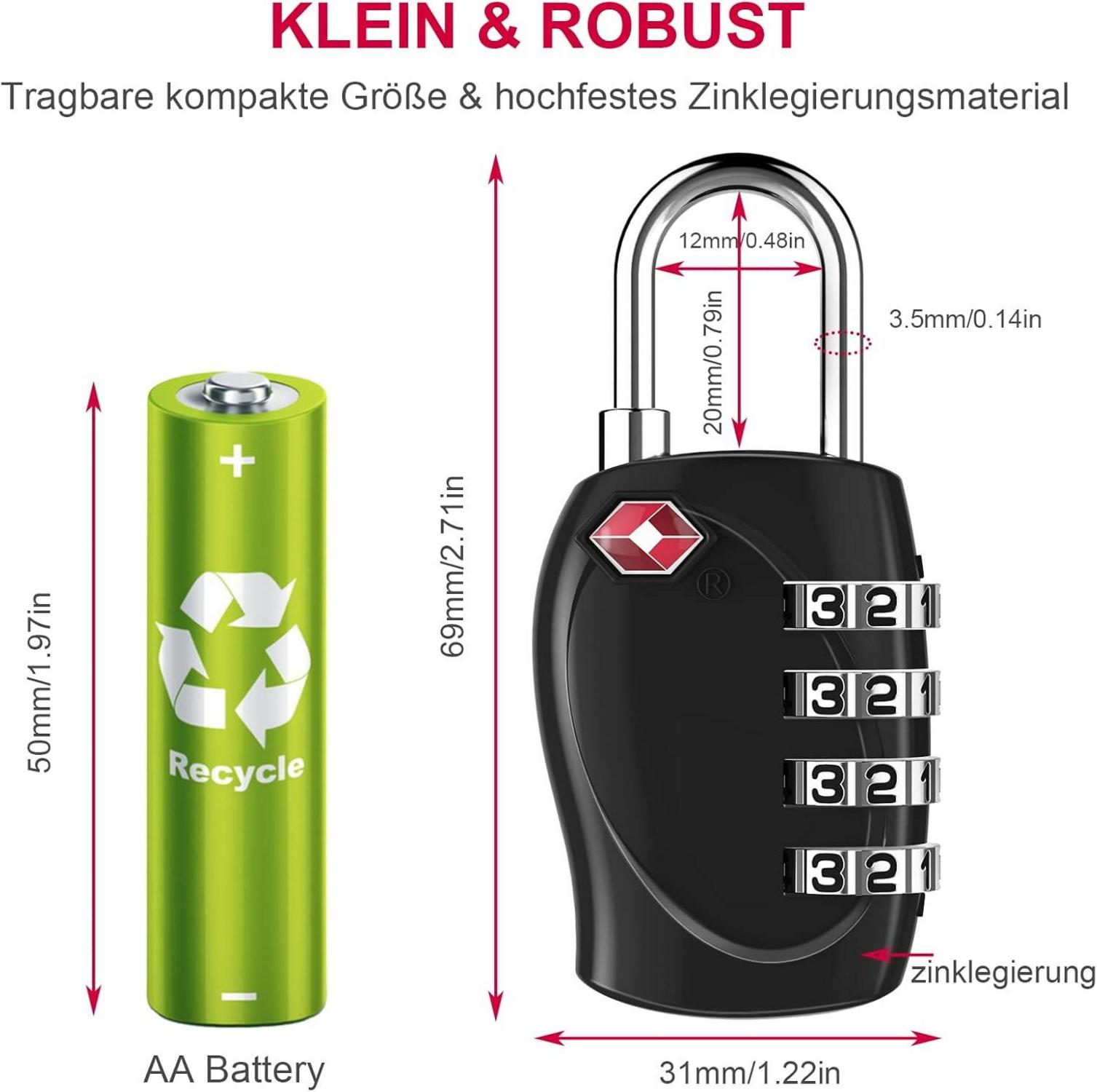 ZHEGE Vorhängeschloss Zahlenschloss 4-stellig TSA - Koffer Rucksack Gepäck