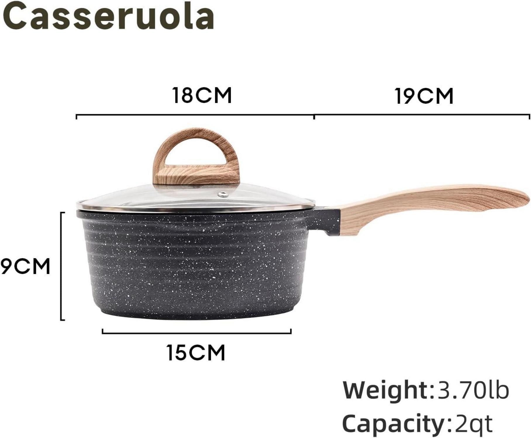 JEETEE Antihaft-Kasserolle 18 cm mit Deckel, ergonomische