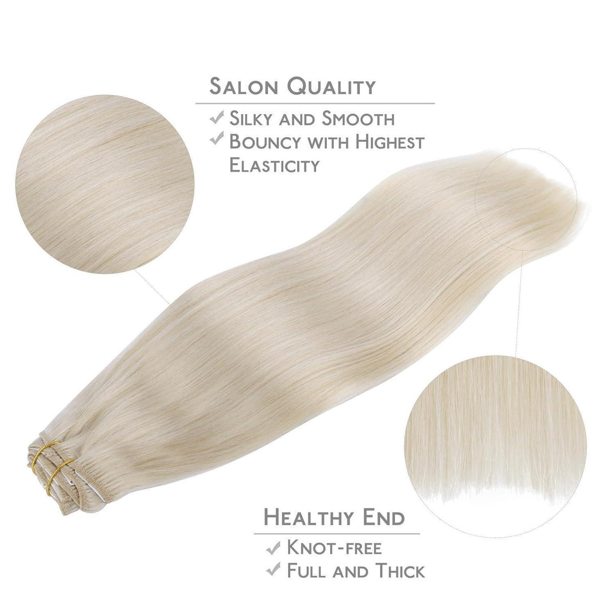 Echthaar Clip Ins Platinblond 60cm - 150g