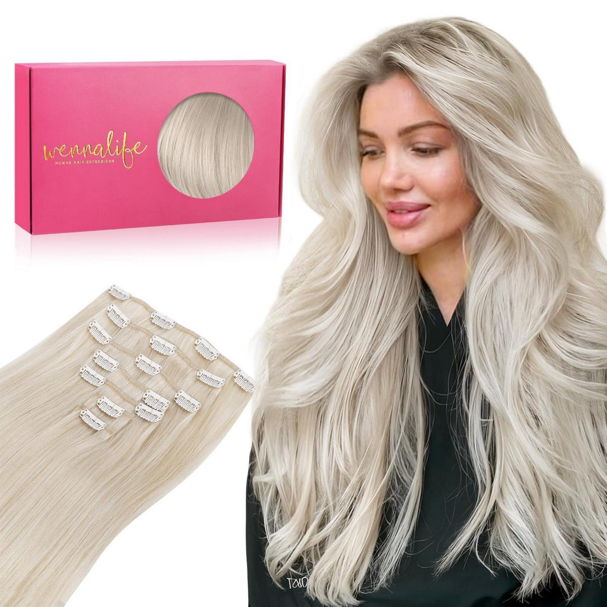 Echthaar Clip-Ins Platinblond 60cm 120g