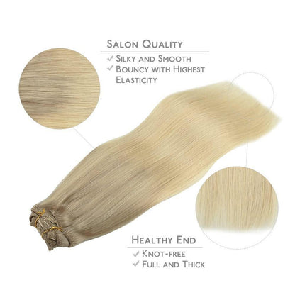 Echthaar Clip-Ins Aschblond bis Platinblond 60cm