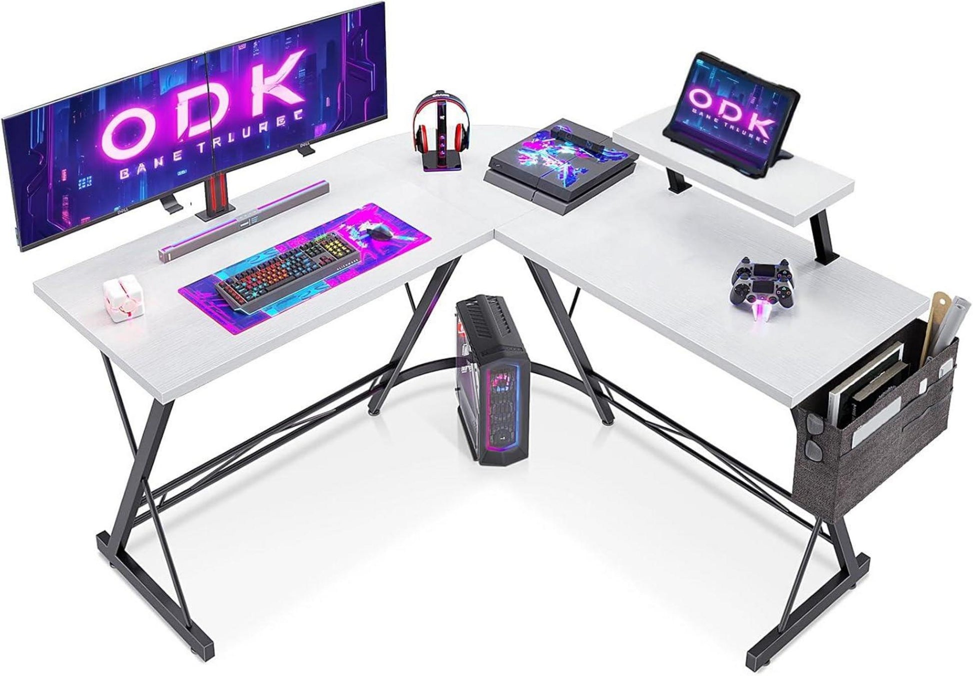 Gaming Tisch Eckschreibtisch Monitorständer L-Form Büro Weiß 127x127cm