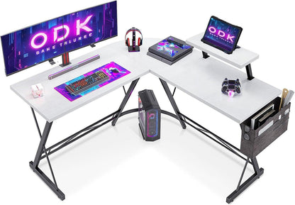 Gaming Tisch Eckschreibtisch Monitorständer L-Form Büro Weiß 127x127cm