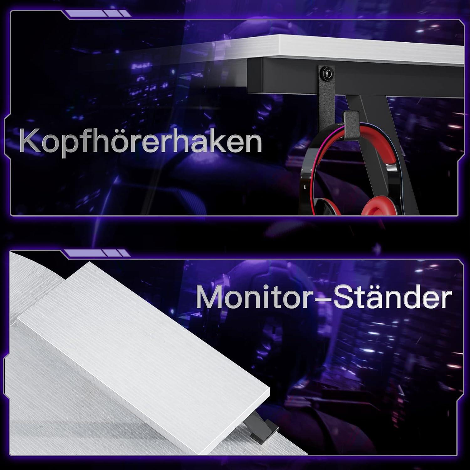 ODK Gaming Schreibtisch L Form mit Monitorständer, Weiß 127 x 127 cm