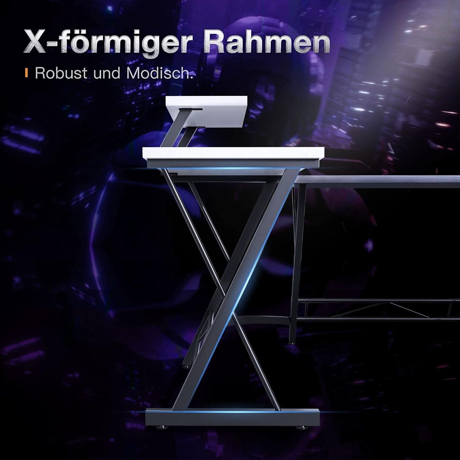 ODK Gaming Schreibtisch Eckschreibtisch L-Form Büro Monitorständer Weiß 127x127