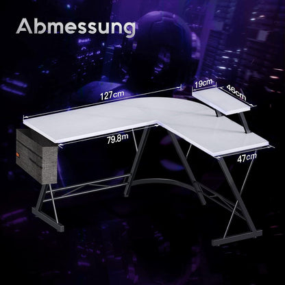 ODK Gaming Schreibtisch Eckschreibtisch L-Form Büro Monitorständer Weiß 127x127