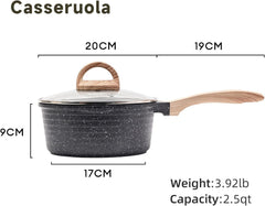 JEETEE Kasserolle 20 cm Antihaft mit Deckel Induktion