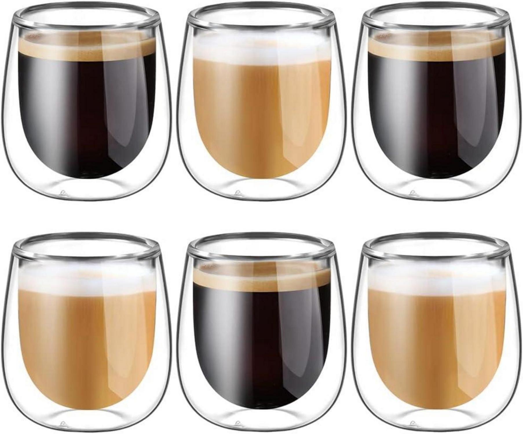 Doppelwandige Espressotassen 100ml Borosilikatglas 6er Set