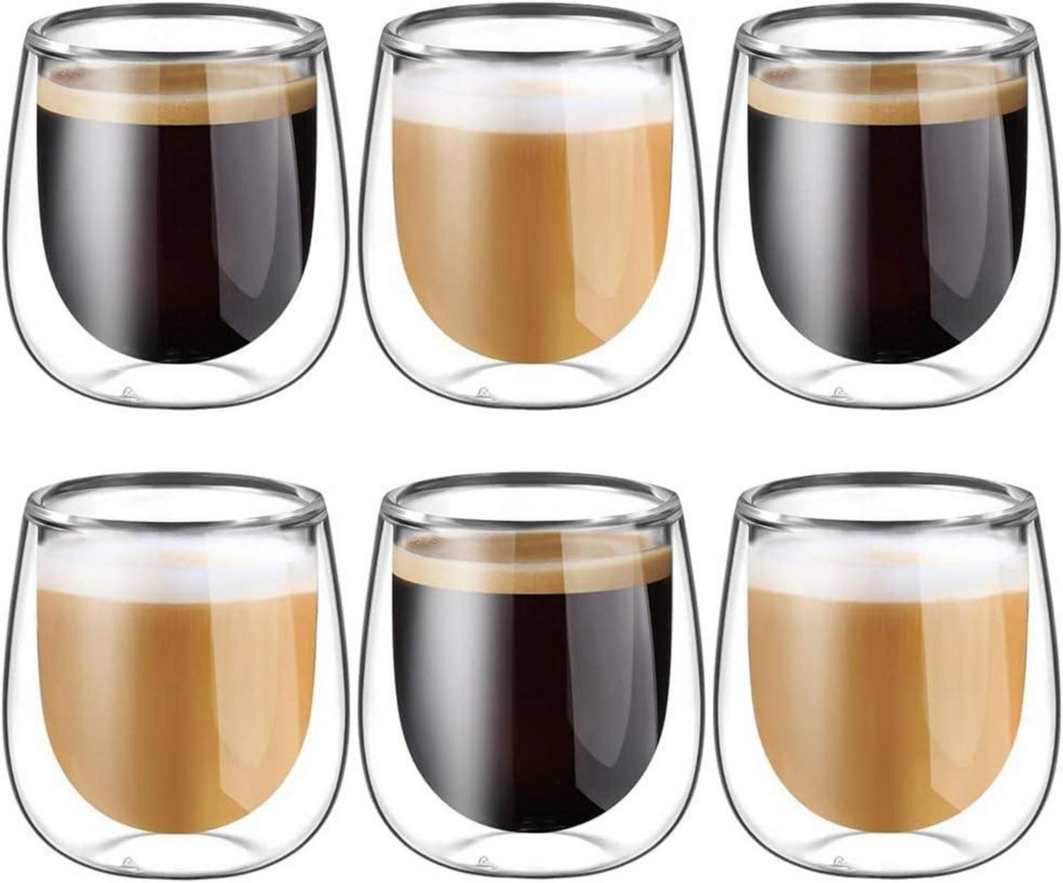 Doppelwandige Espressotassen 100ml Borosilikatglas 6er Set