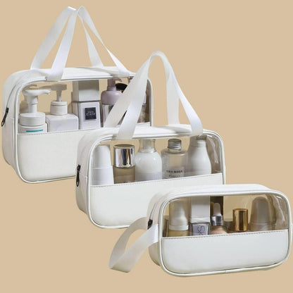 Kosmetiktasche Transparent PVC 3er Set Wasserdicht Weiß