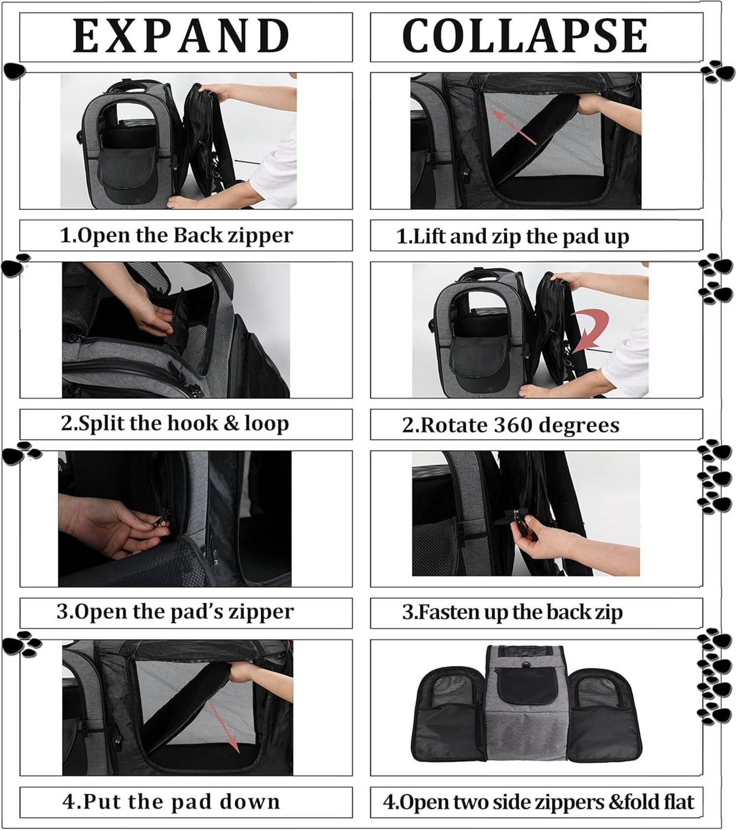 Erweiterbarer Katzenrucksack Hunderucksack Haustier Tragetasche Grau