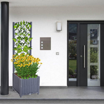 Mingone Pflanzkübel Spalier Rattan Kletterpflanzenkasten Selbstbewässerung Graublau 40x40x136cm