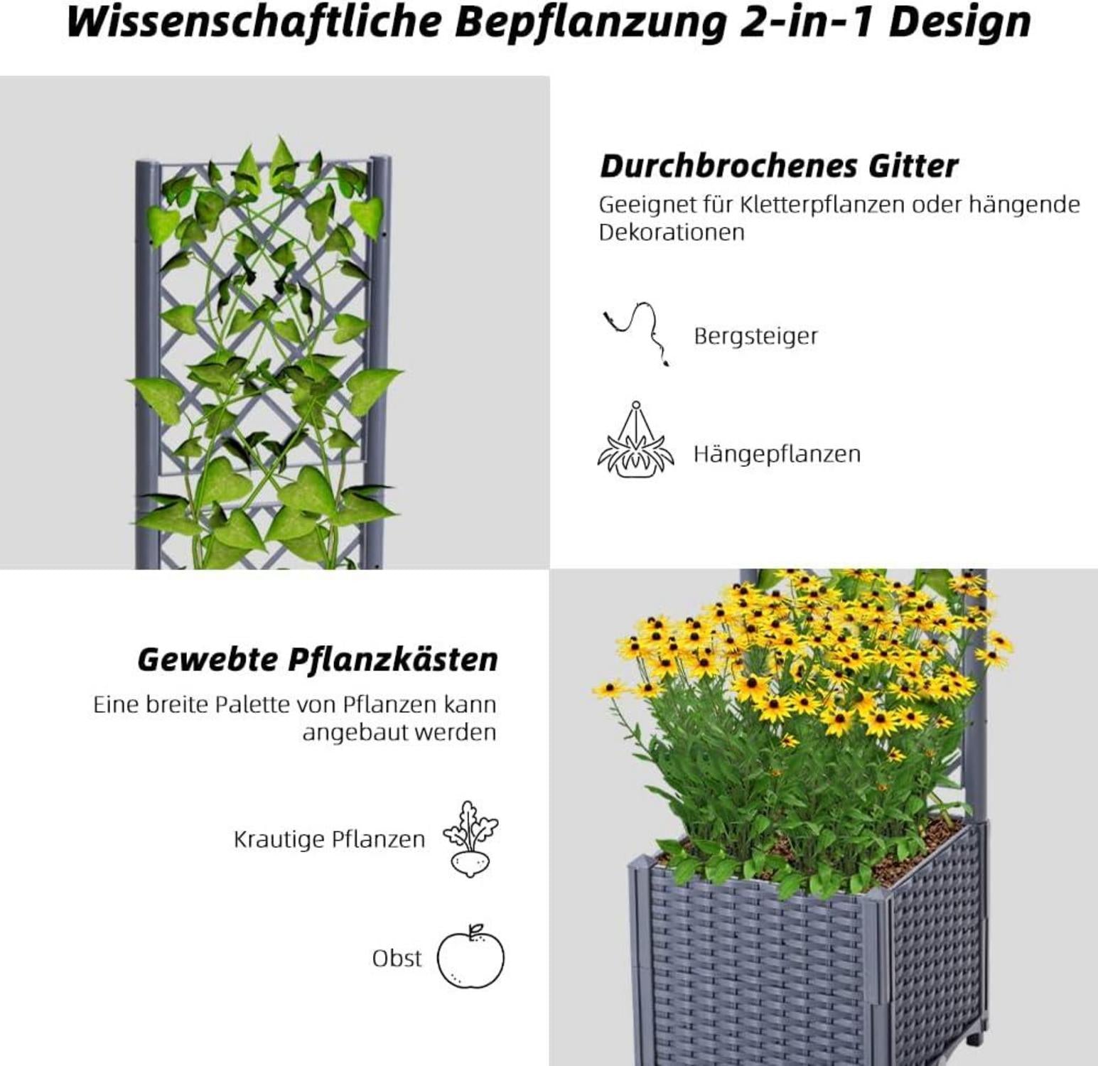 Mingone Pflanzkübel Spalier Rattan Kletterpflanzenkasten Hochbeet 40x40cm