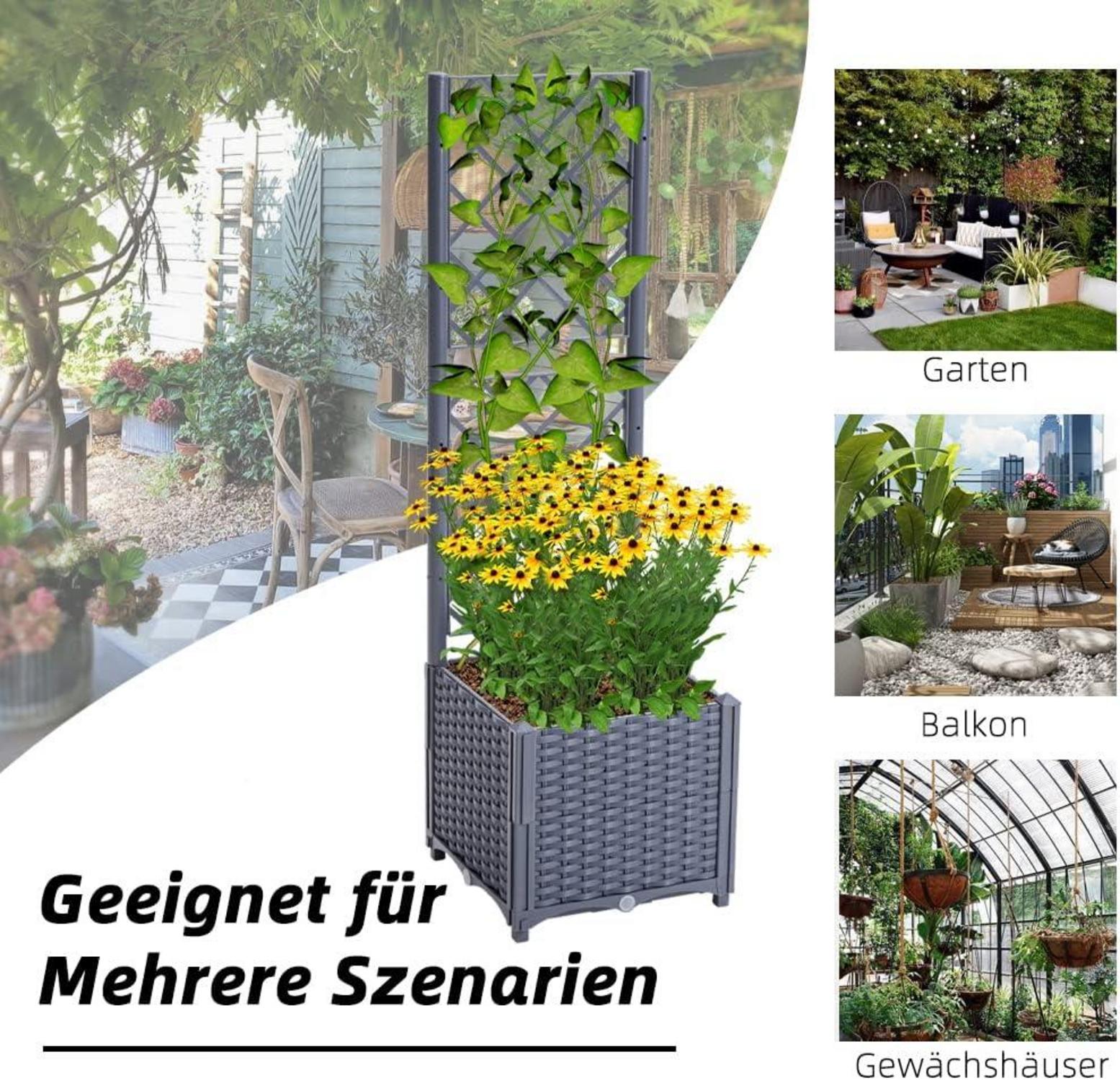 Pflanzkübel mit Spalier Rattan Kletterpflanzen Hochbeet Graublau