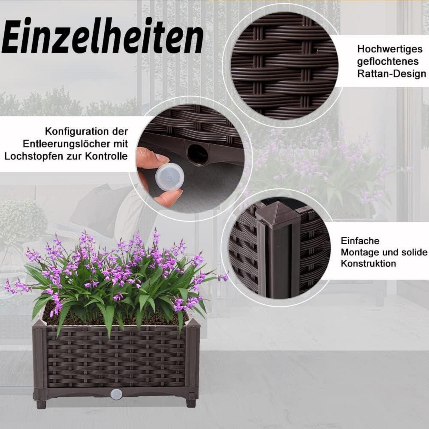 Mingone Blumenkübel Rattan Optik mit Rankgitter Selbstbewässerung