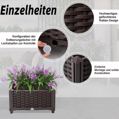 Mingone Blumenkübel Rattan Optik mit Rankgitter Selbstbewässerung