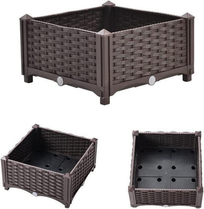 Mingone Blumenkübel Rattan Optik mit Rankgitter Selbstbewässerung