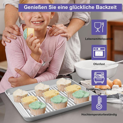 Backblech mit Silikonmatte Set Edelstahl Backofenblech 23.8x17.8cm