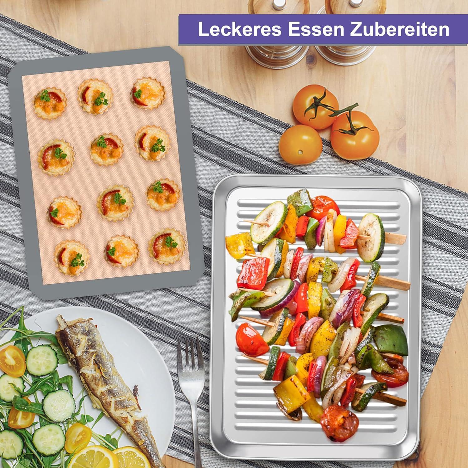 Backblech mit Backmatte Edelstahl Kuchenblech Silikonmatte Set