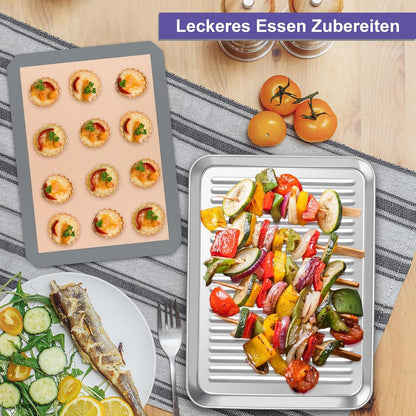Backblech mit Backmatte Edelstahl Kuchenblech Silikonmatte Set