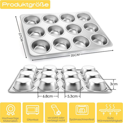 Edelstahl Muffinform für 12 Muffins, Muffinblech