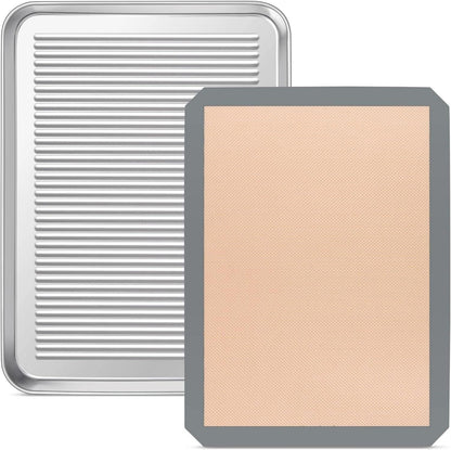 Edelstahl Backblech mit Silikonmatte Set, 31,6x24,5x2,5cm