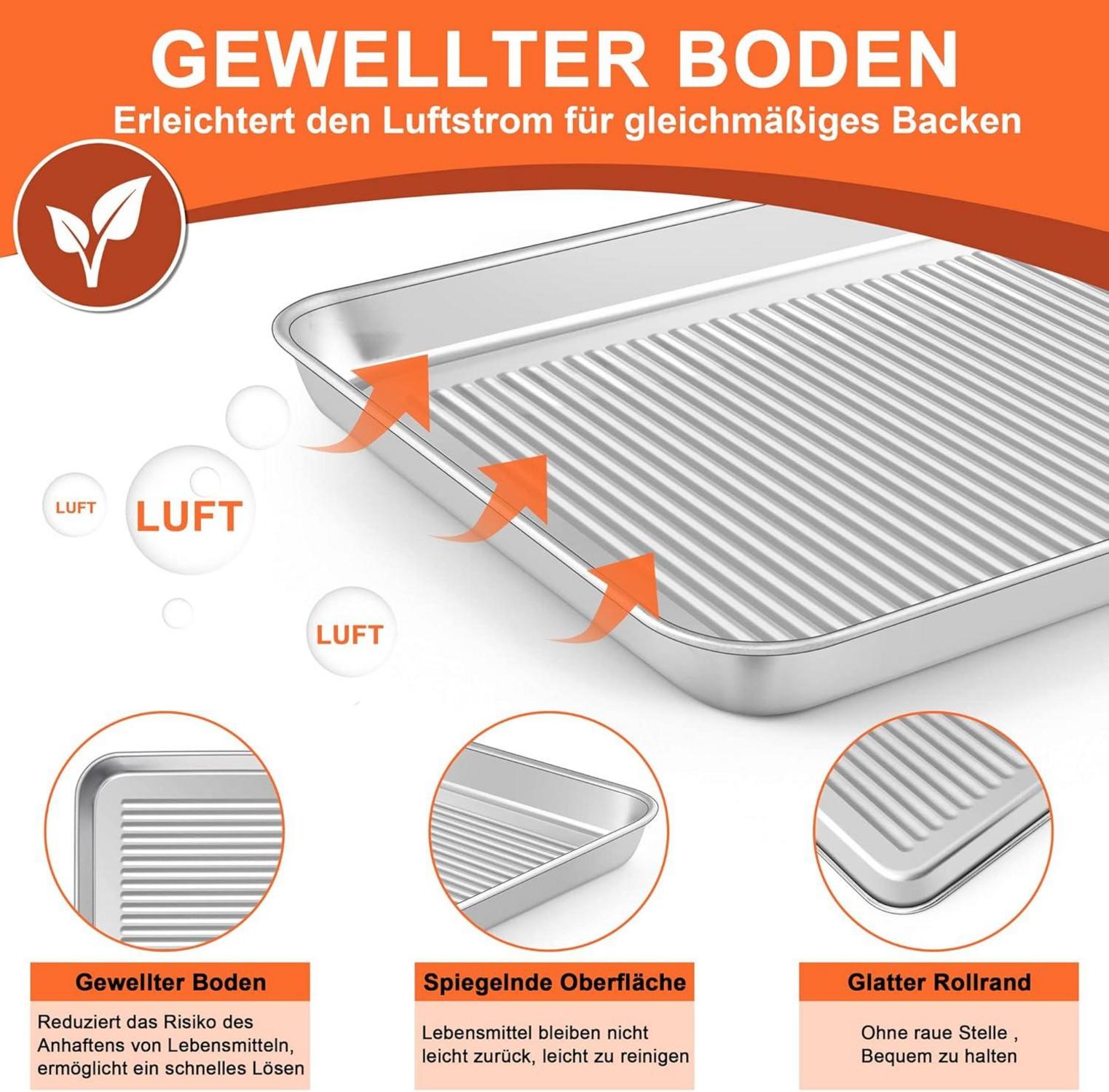 Edelstahl Backblech mit Silikonmatte Set, 31,6x24,5x2,5cm