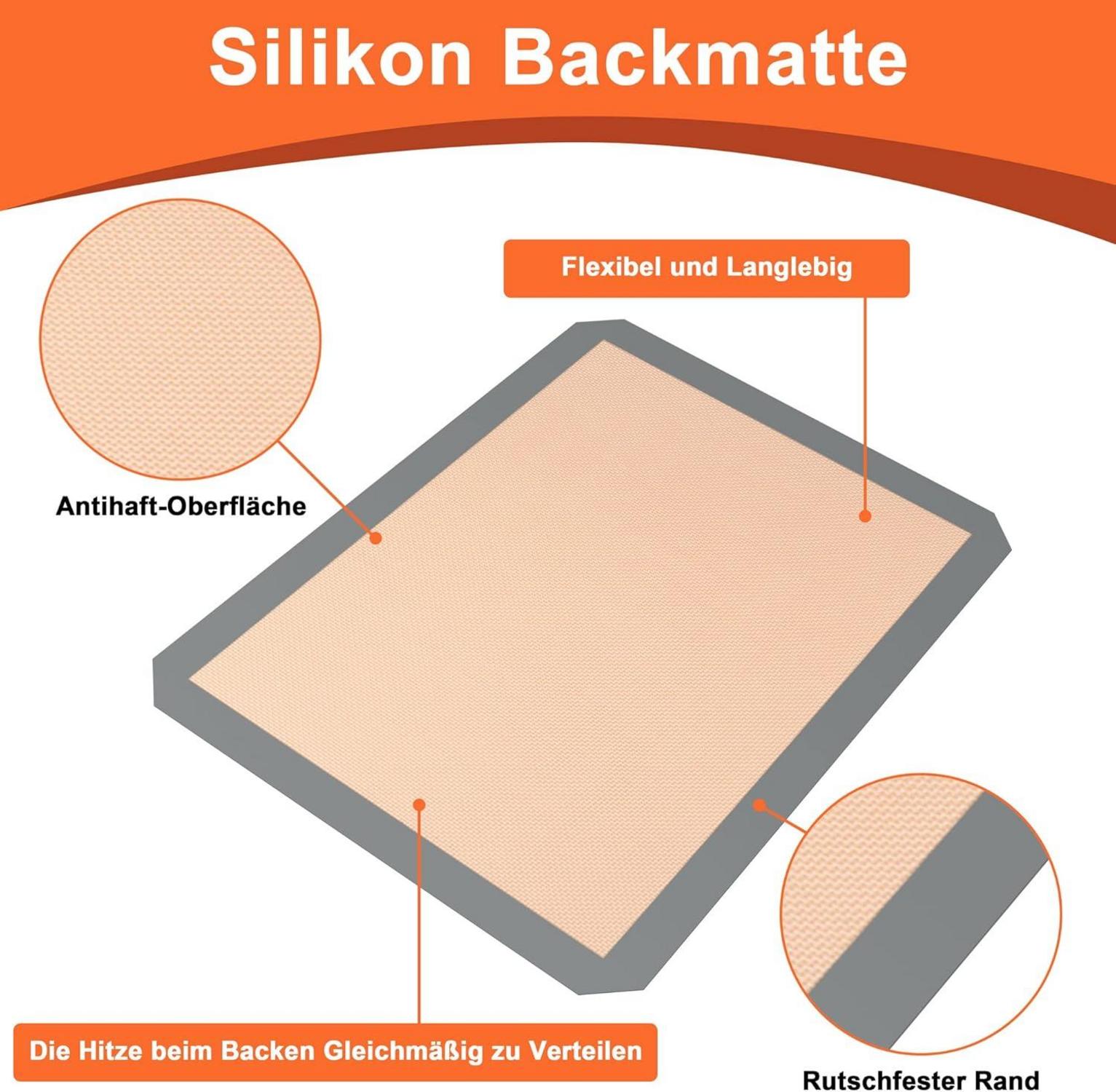Edelstahl Backblech mit Silikonmatte Set 31,6 x 24,5 x 2,5cm