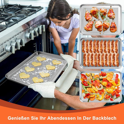 Edelstahl Backblech Kuchenblech Set mit Silikonmatte 31x24x2,5cm