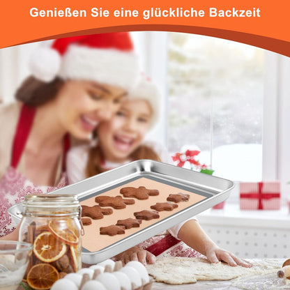 Edelstahl Backblech mit Silikonmatte 31,6x24,5x2,5cm