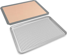 Edelstahl Backblech mit Silikonmatte Backen Set 40,5x30,5x2,5cm