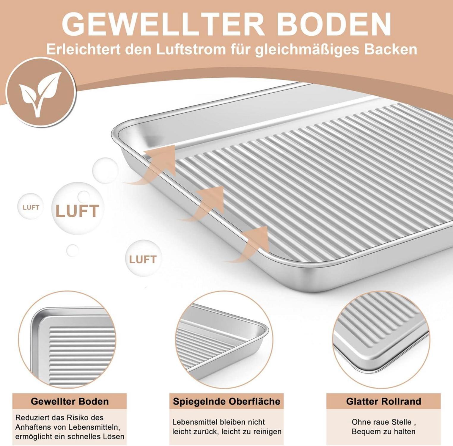 Edelstahl Backblech mit Silikonmatte Backen Set 40,5x30,5x2,5cm