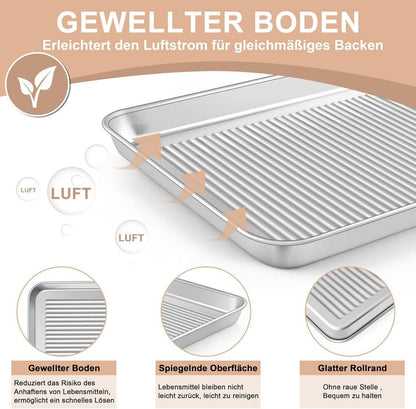 Edelstahl Backblech mit Silikonmatte Backen Set 40,5x30,5x2,5cm