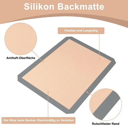 Edelstahl Backblech mit Silikonmatte Set 40,5 x 30,5 x 2,5cm