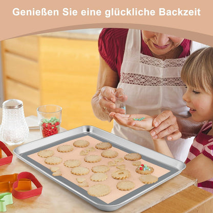 Edelstahl Backblech mit Silikonmatte, Backset 40.5x30.5x2.5cm