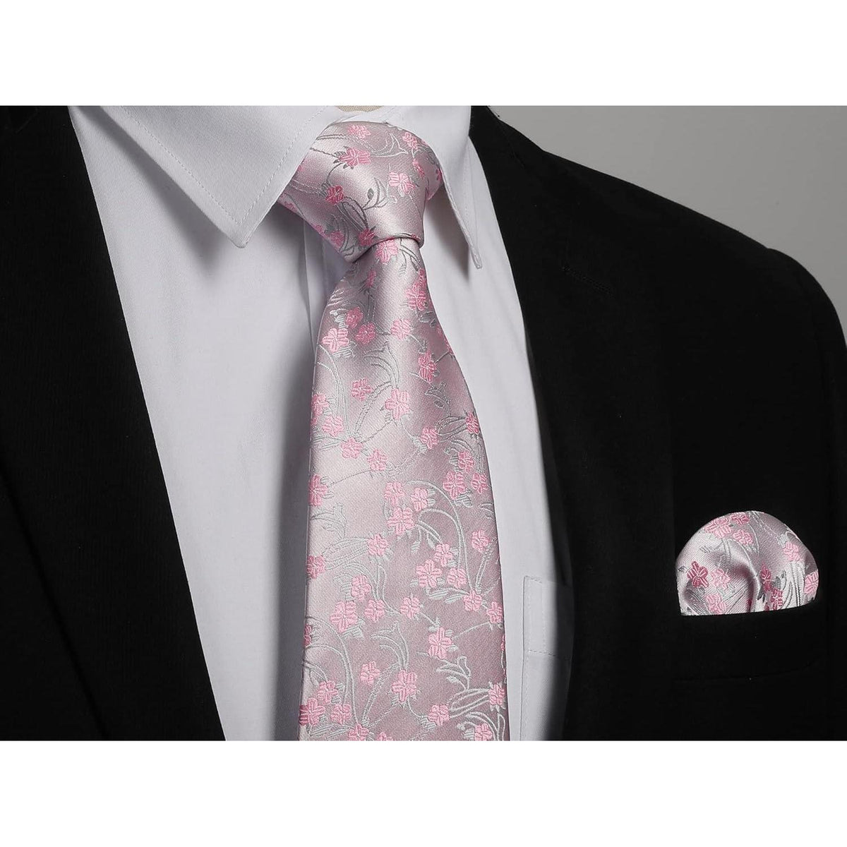 Herren Krawatten-Set Paisley Hell-Pink mit Einstecktuch & Manschettenknöpfen
