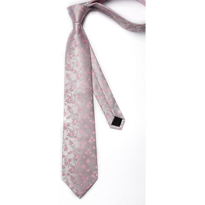Herren Krawatten-Set Paisley Hell-Pink mit Einstecktuch & Manschettenknöpfen