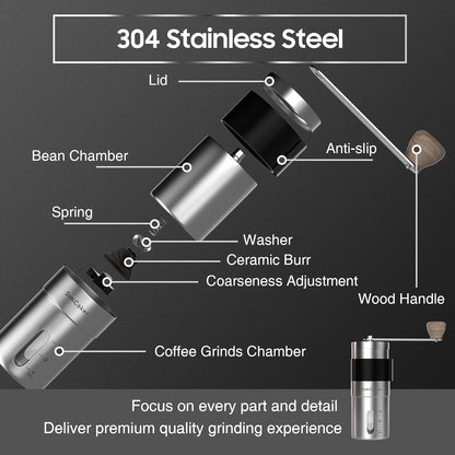 Manuelle Kaffeemühle mit Keramikmahlwerk und Edelstahl - Ideal für Reisen