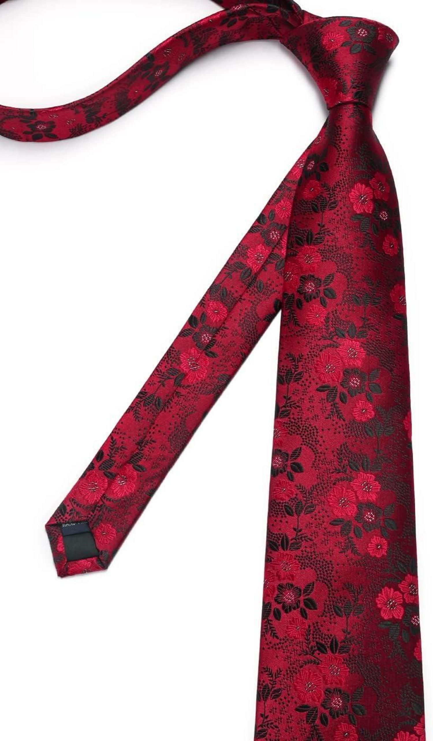 Enlision Herren Krawatte Paisley Set Hochzeit Manschettenknöpfe A-Rot
