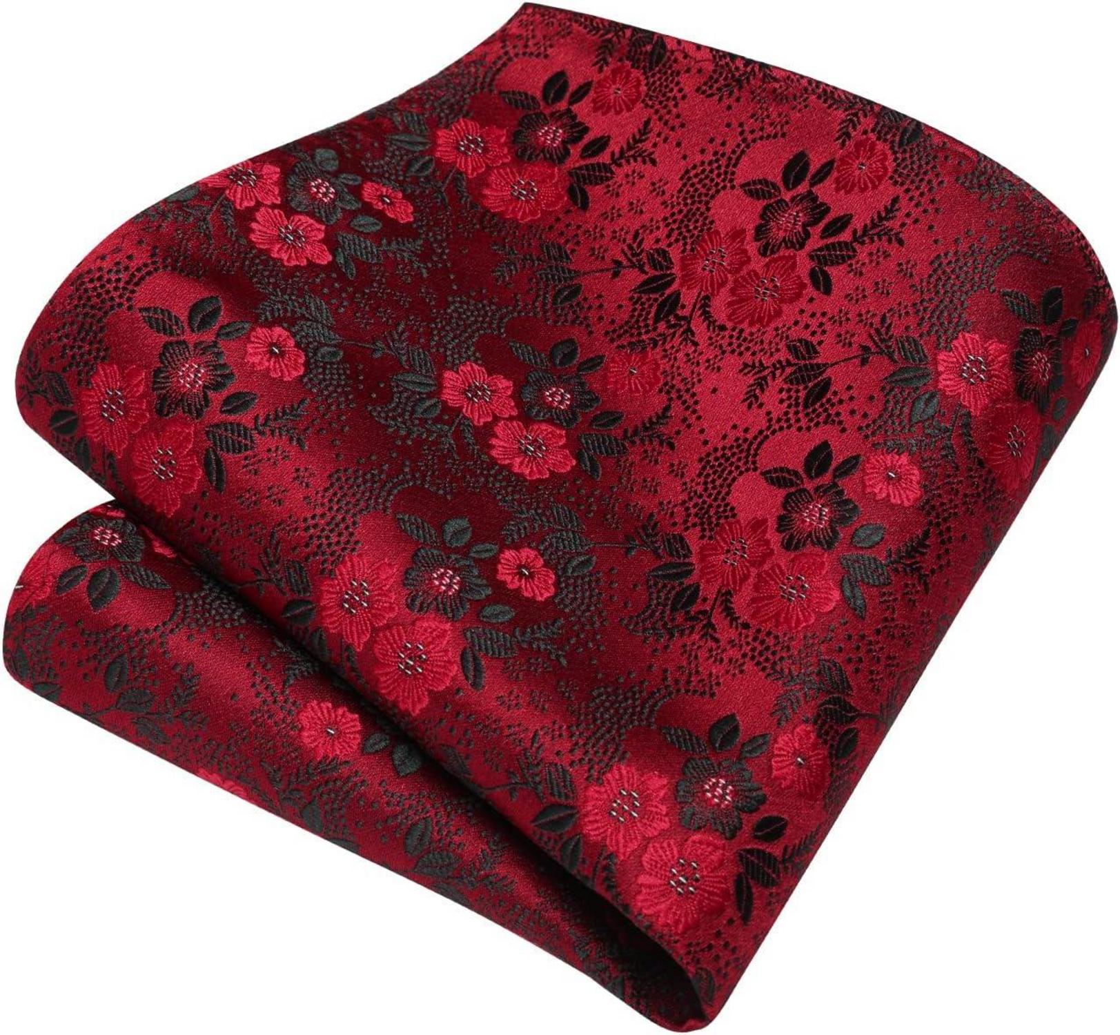 Enlision Herren Krawatte Paisley Hochzeit Einstecktuch Manschettenknöpfe Rot