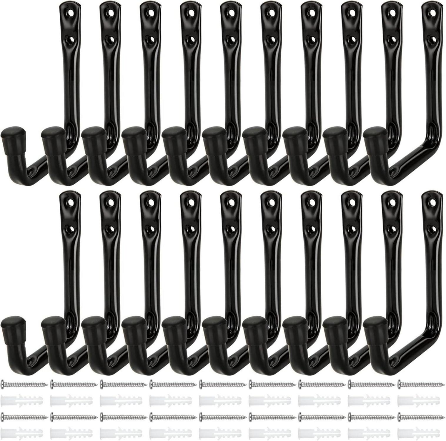20er Set robuste Wandhaken Schwarz 12cm Schwerlast für Garage & Garten