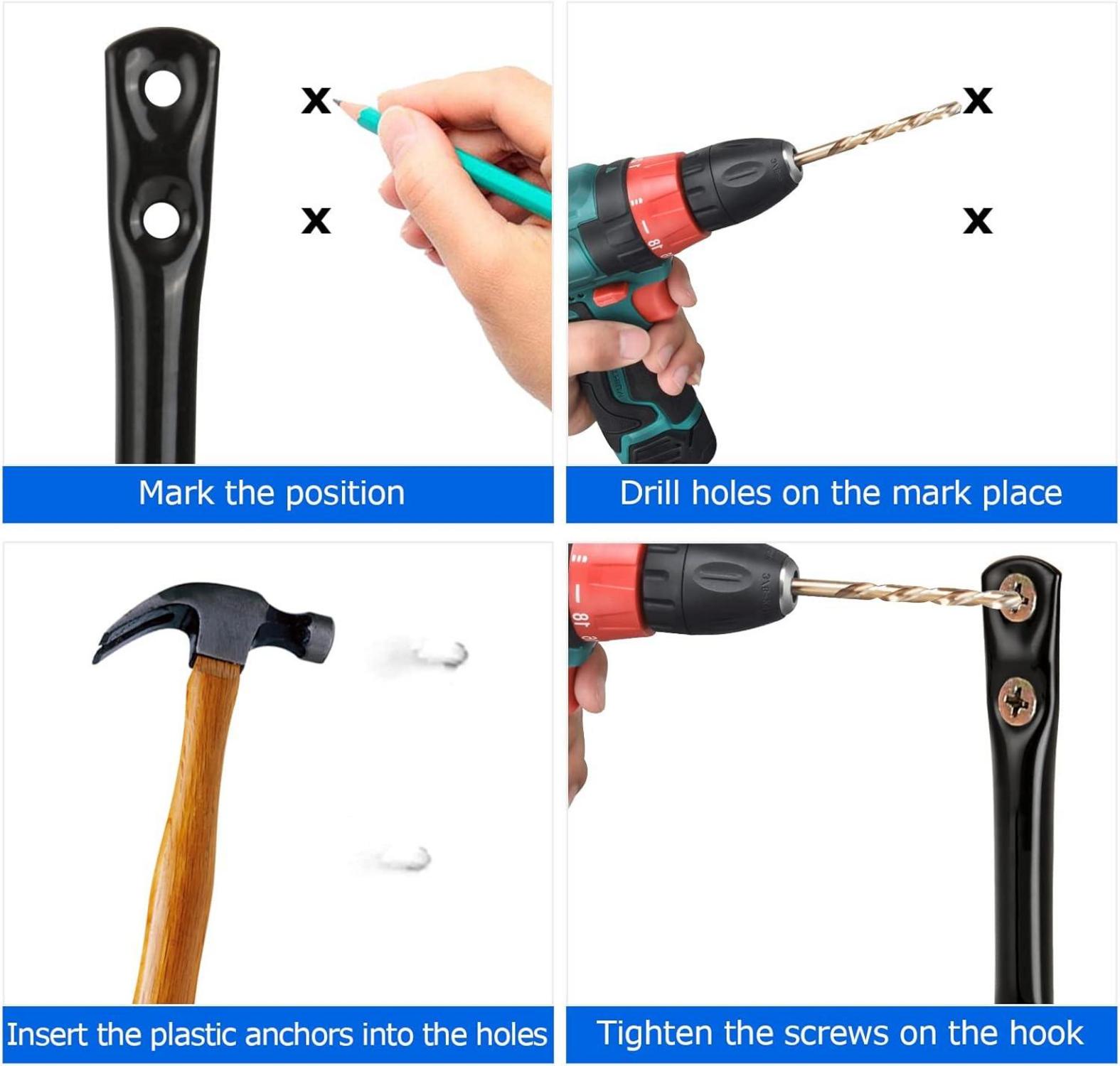 20x Wandhaken Schwarz 12cm Schwerlast J Haken Garage Leiter Klappstuhl Fahrrad