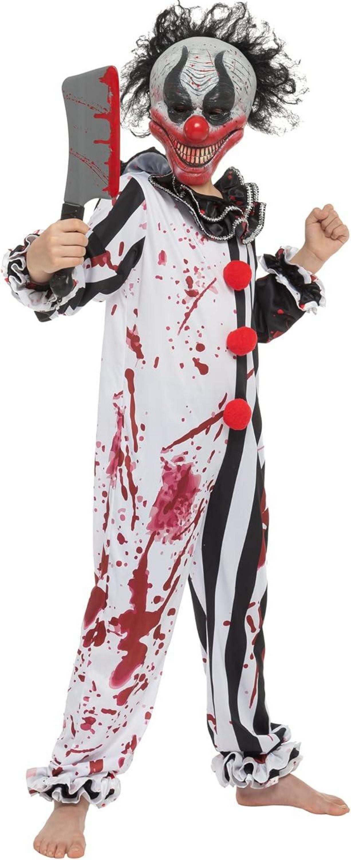 Gruseliges Killer Clown Horror Kostüm für Jungen Halloween Partyrolle SPOOKTACULAR